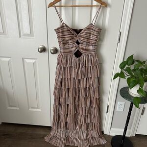 Gianni Bini Silver Ruched Tiered Maxi Dress